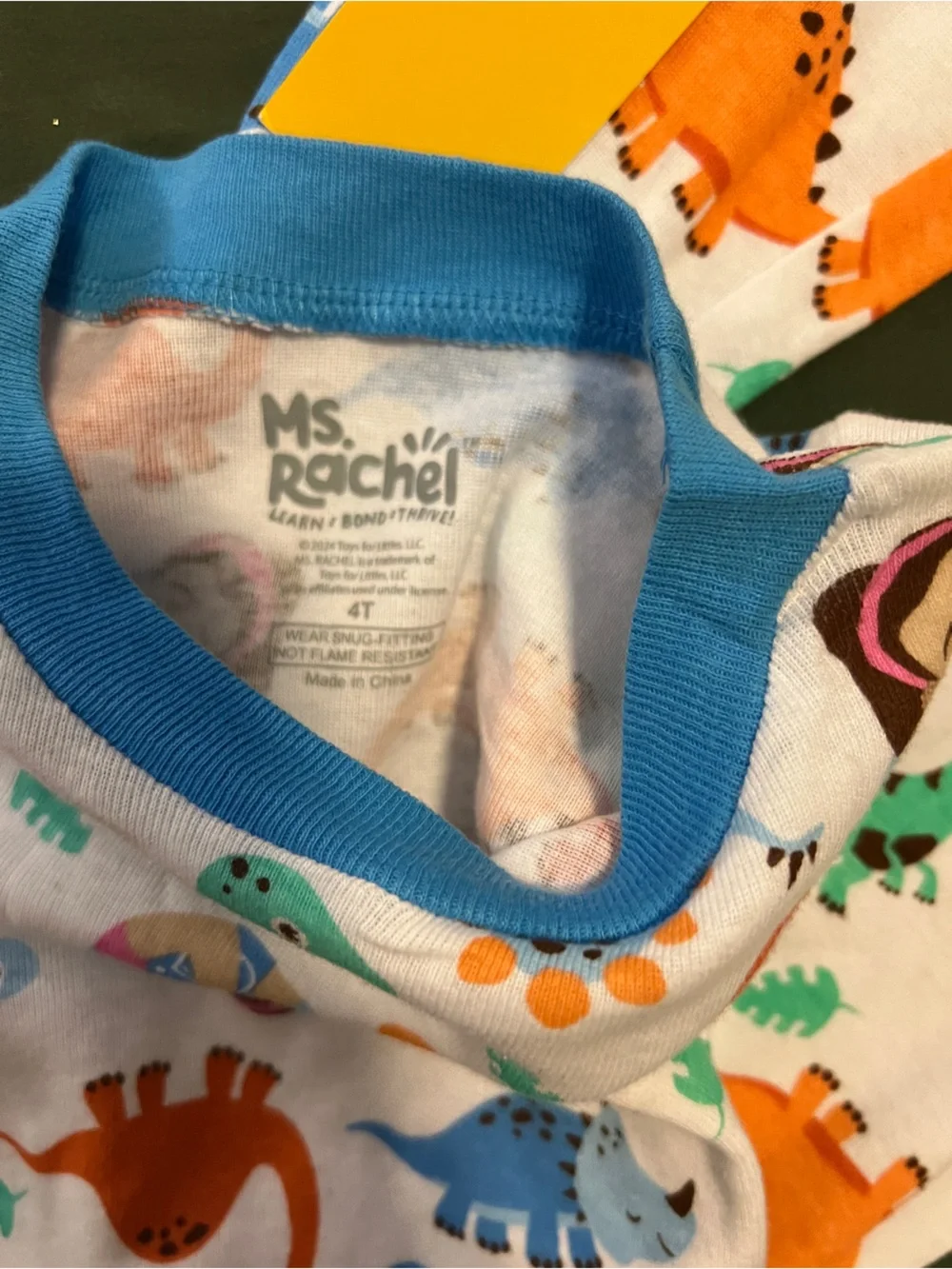 Kids Ms. Rachel and Dinosaur Print Pajama Set with Blue Trim Size 4T